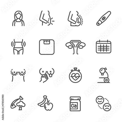 Pregnancy, women health line icons set. Vector icon