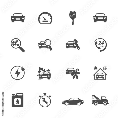 Simple icons set related to car. Vector icon design