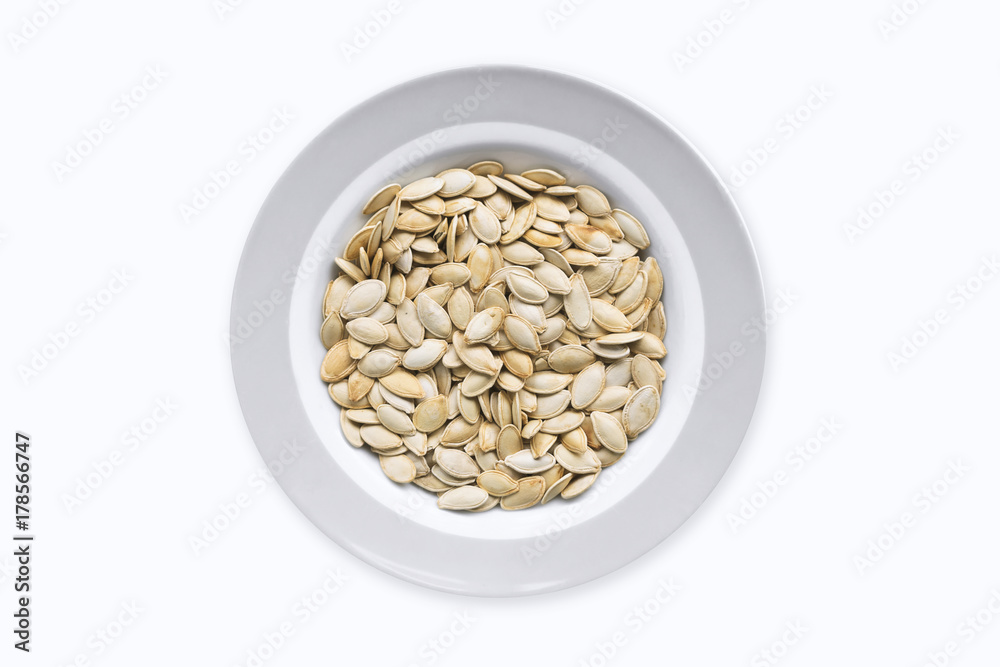 Pumpkin Seeds top view with white background