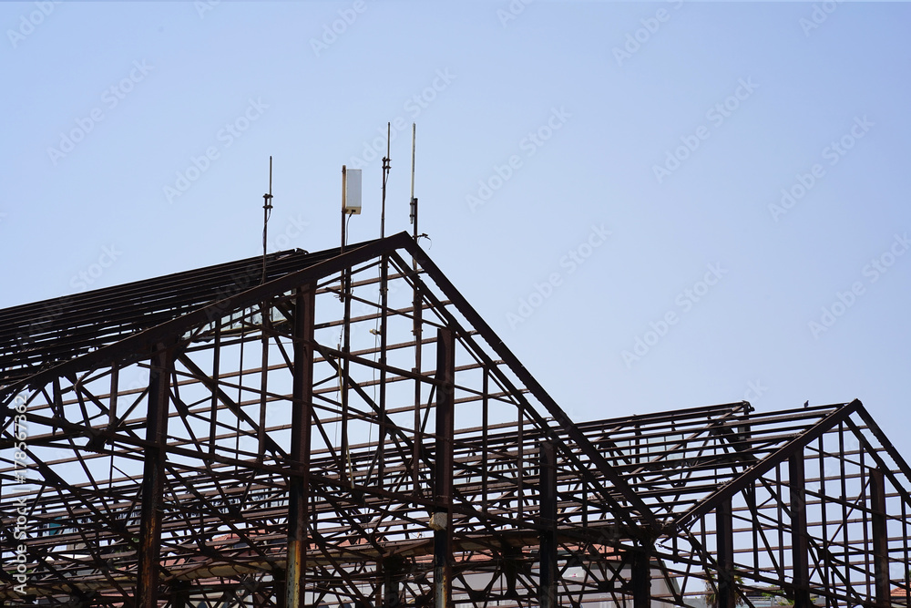 Close-up of building ruins. Landscape of ruined buildings at sunset, image of decrepitude or natural disaster Close-up of building ruins. Landscape of ruined buildings at sunset, image of decrepitude or natural disaster