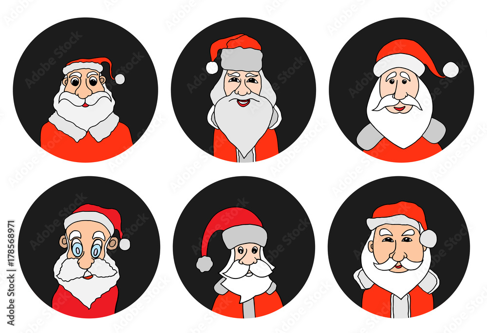 Santa Claus colorful round icons set.