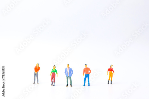 group of Toy, miniature figures of human with Different occupation on white background