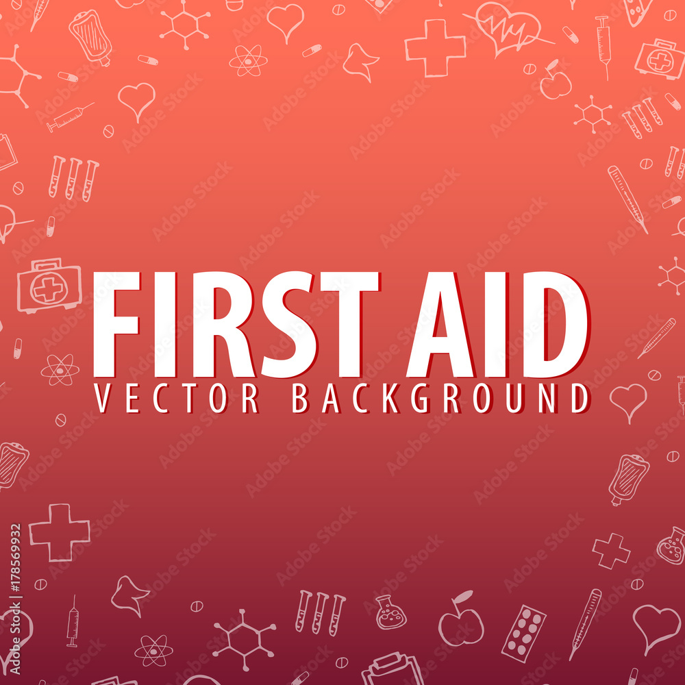 First Aid. Medical background. Health care. Vector medicine illustration.