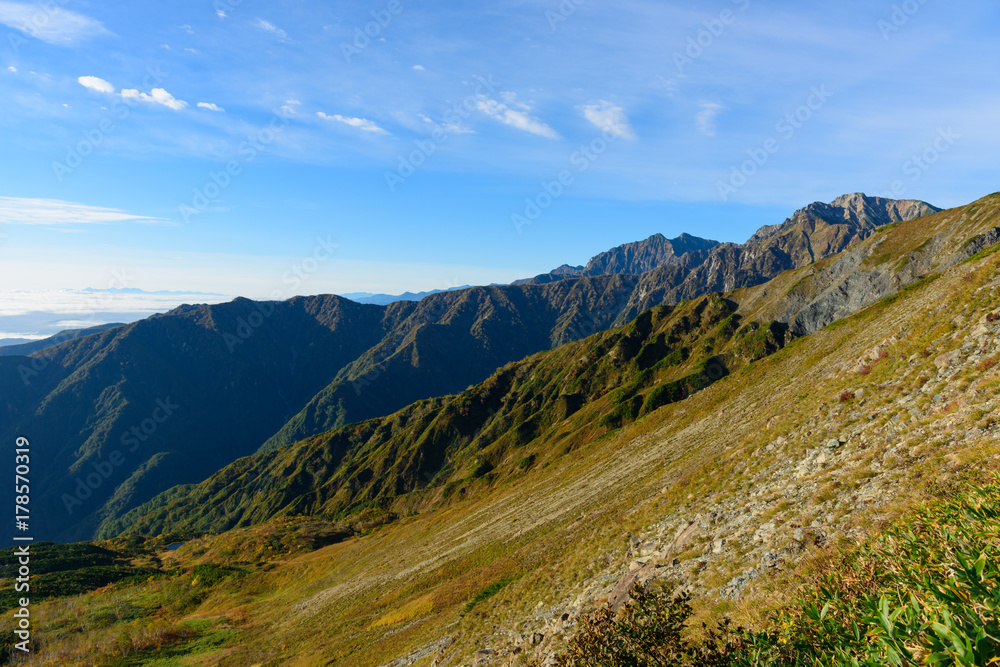 長野　北アルプス　五龍岳と鹿島槍ヶ岳　秋