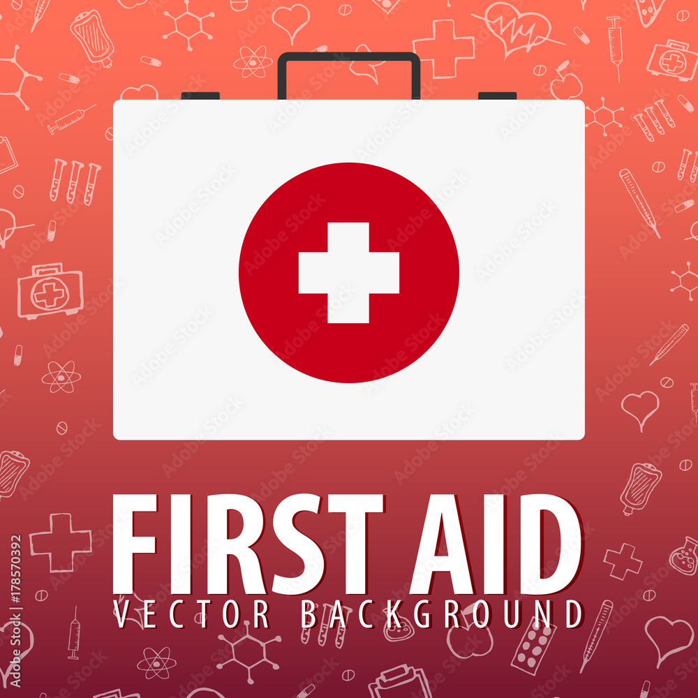 Obraz premium First Aid. Medical background. Health care. Vector medicine illustration.