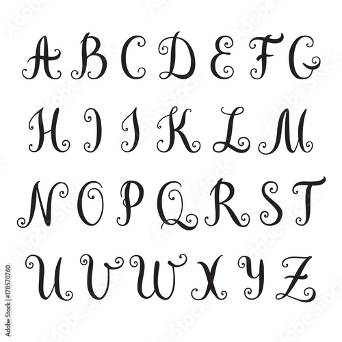 Hand drawn alphabet. Vector illustration. Brush painted letters