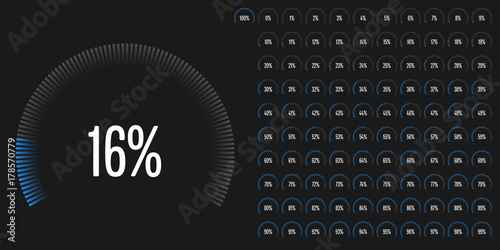 Set of circular sector percentage diagrams from 0 to 100 ready-to-use for web design, user interface (UI) or infographic - indicator with blue