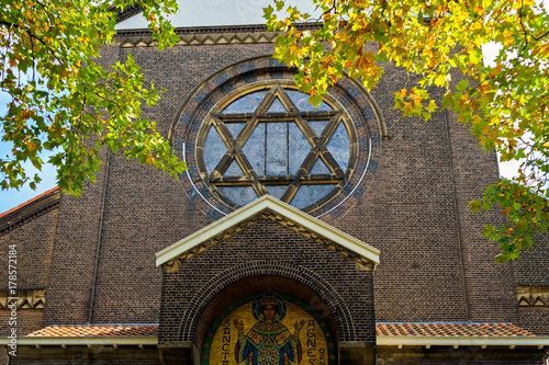 Picture of Hexagram Star of David on Christian St. Agnes' Church, Amsterdam, Netherlands, October 13, 2017