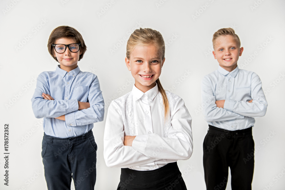 Optimistic intelligent kids are feeling gladness Optimistic intelligent kids are feeling gladness