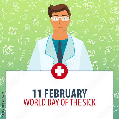 11 February. World day of the Sick. Medical holiday. Vector medicine illustration.