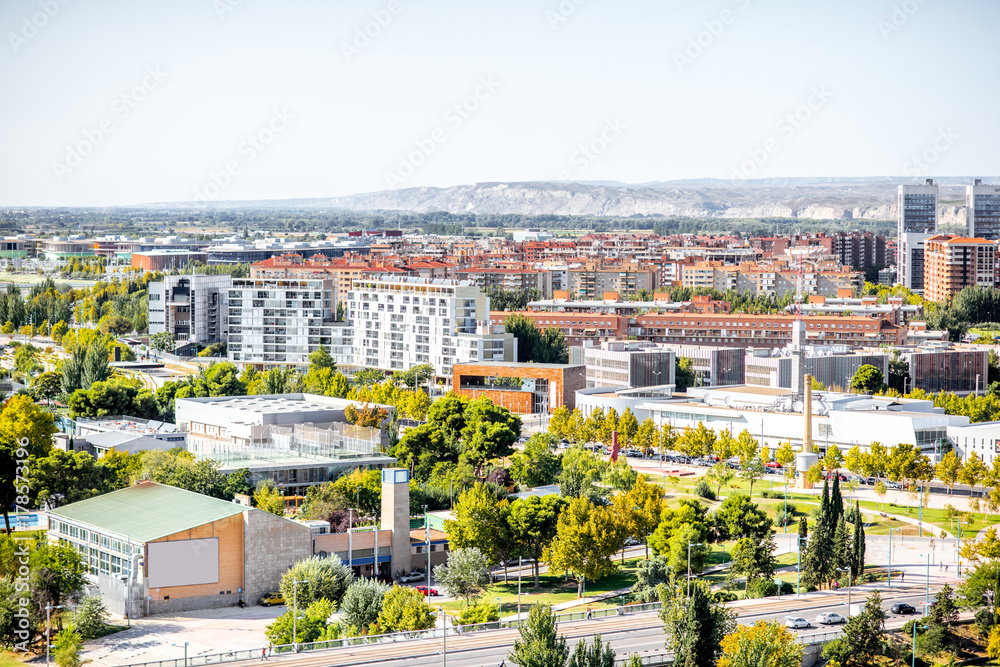Aerial view on the new residential district of Zaragoza city in Spain