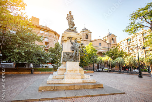 View on the square with Agustina de Aragon statue in Zaragoza city in Spain