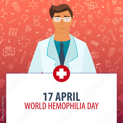 17 April. World Hemophilia Day. Medical holiday. Vector medicine illustration.