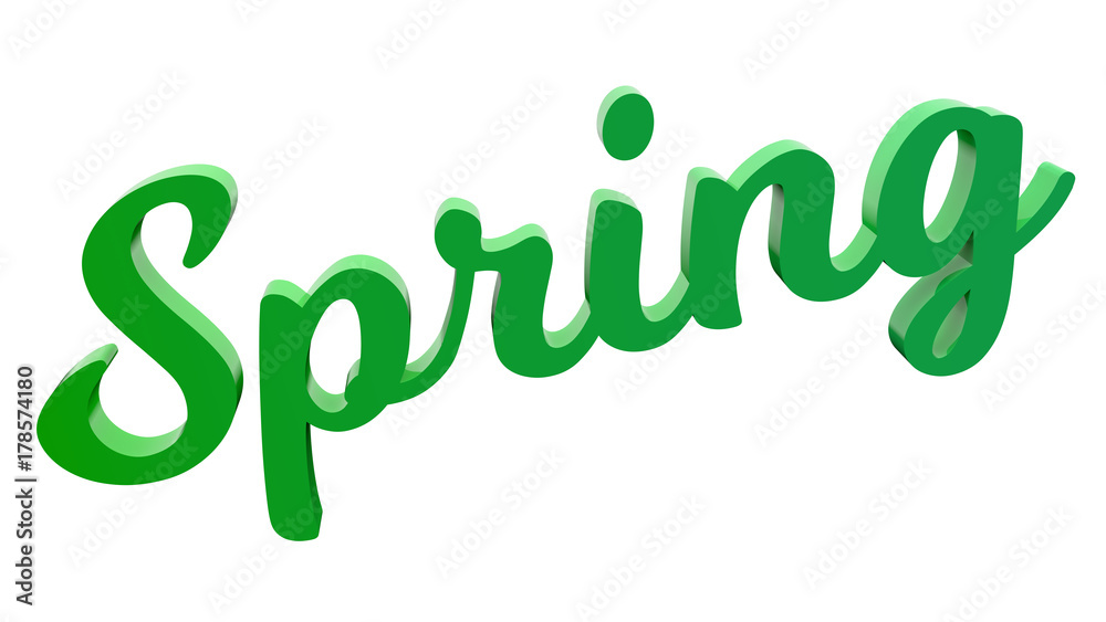Fototapeta premium Spring Calligraphic 3D Rendered Text Illustration Colored With RGB Rainbow Gradient, Isolated On White Background 