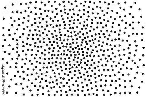 Background with irregular, chaotic dots, points, circle. Abstract monochrome pattern. Memphis style Random halftone. Pointillism