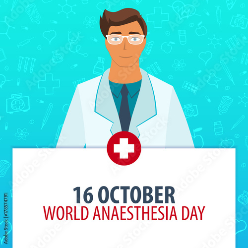 16 October. World Anaesthesia day. Medical holiday. Vector medicine illustration.