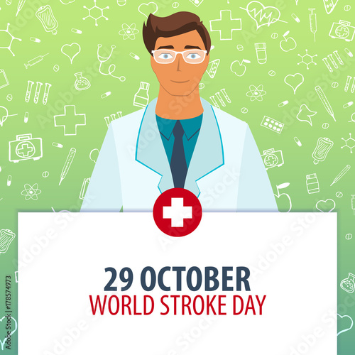29 October. World Stroke day. Medical holiday. Vector medicine illustration.