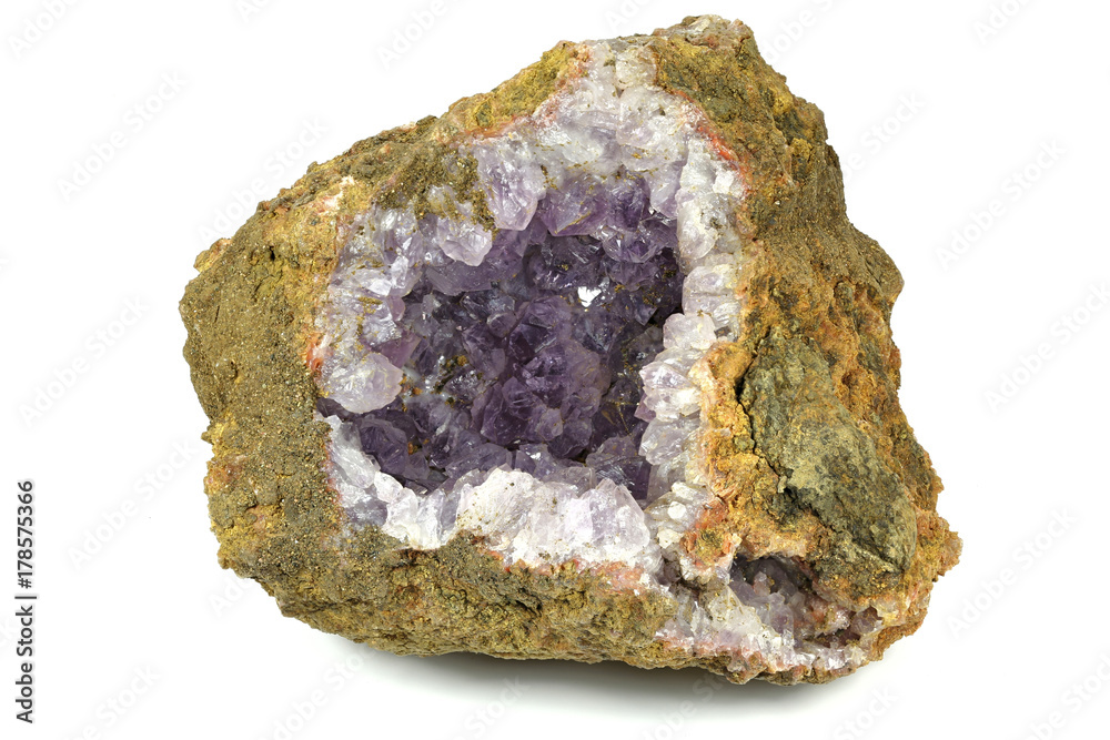 amethyst geode found in Morocco isolated on white background amethyst geode found in Morocco isolated on white background