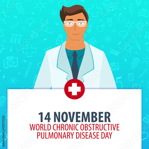 14 November. World Chronic Obstructive Pulmonary Disease day. Medical holiday. Vector medicine illustration.