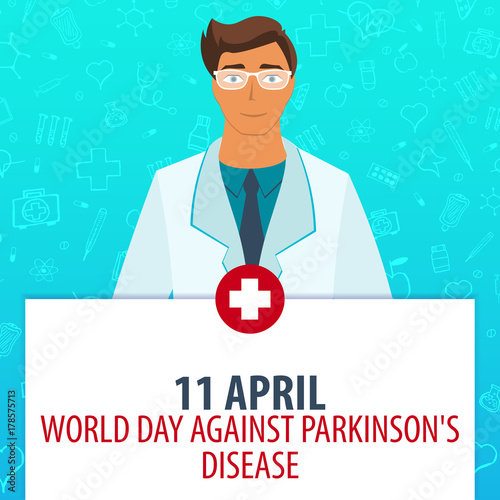 11 April. World day against Parkinsons Disease. Medical holiday. Vector medicine illustration.