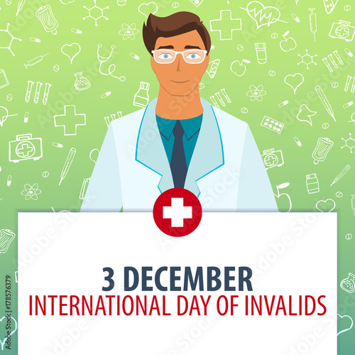 3 Desember. International day of Invalids. Medical holiday. Vector medicine illustration.