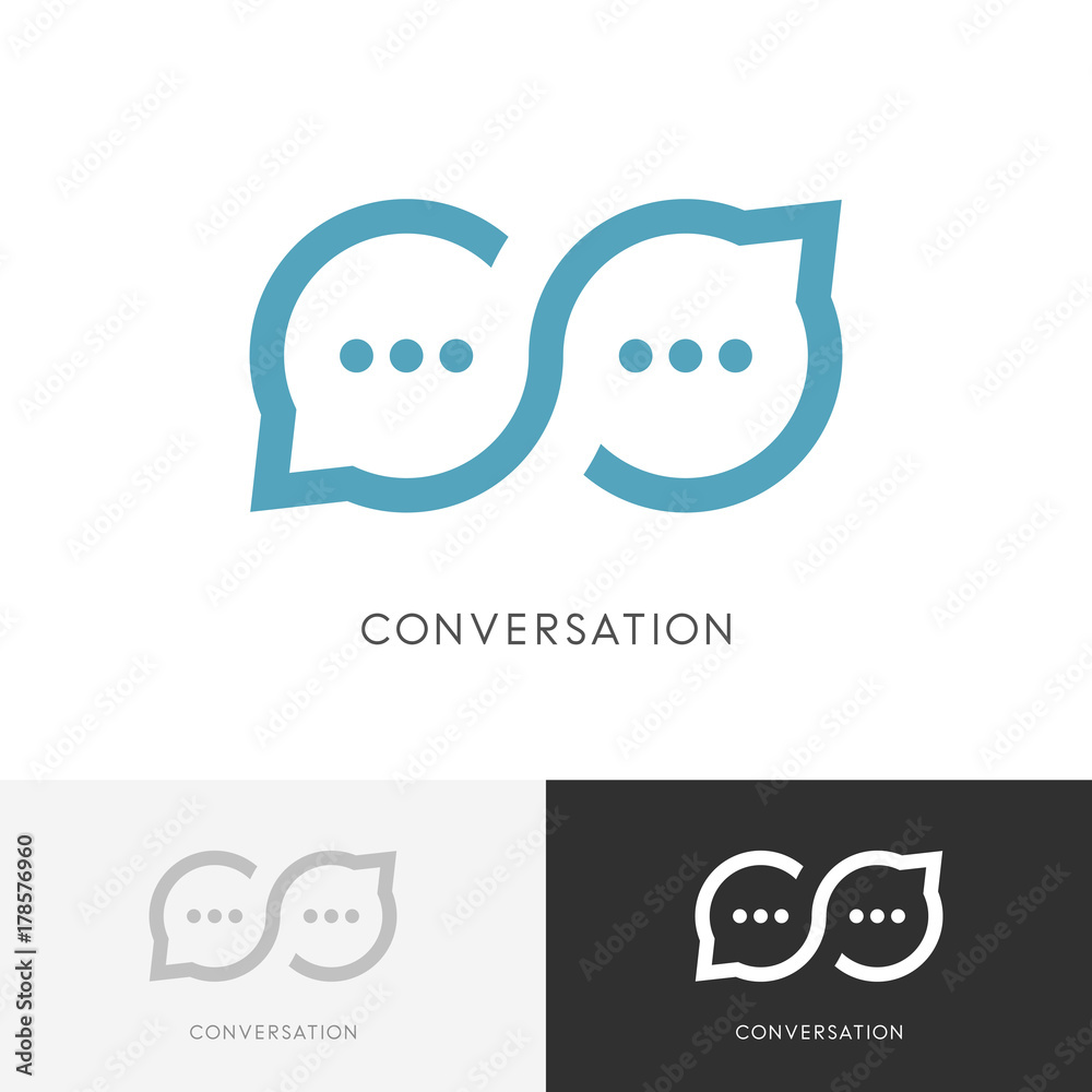 Infinity conversation logo - endless chat or good talk symbol. Constructive dialogue, discussion and business communication vector icon. Infinity conversation logo - endless chat or good talk symbol. Constructive dialogue, discussion and business communication vector icon.