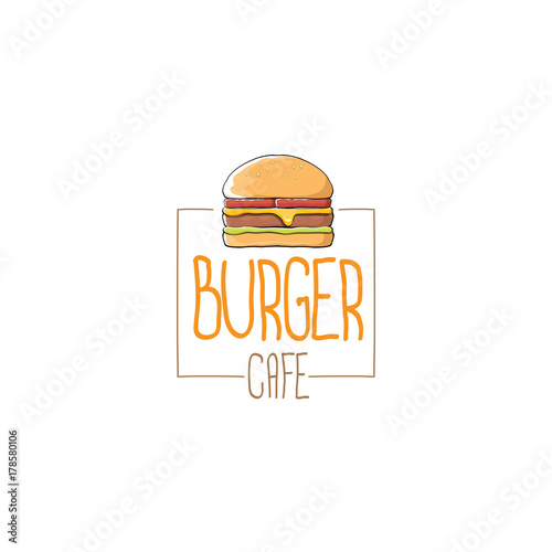vector cartoon burger cafe logo design template with hamburger . label design element or burger house logo