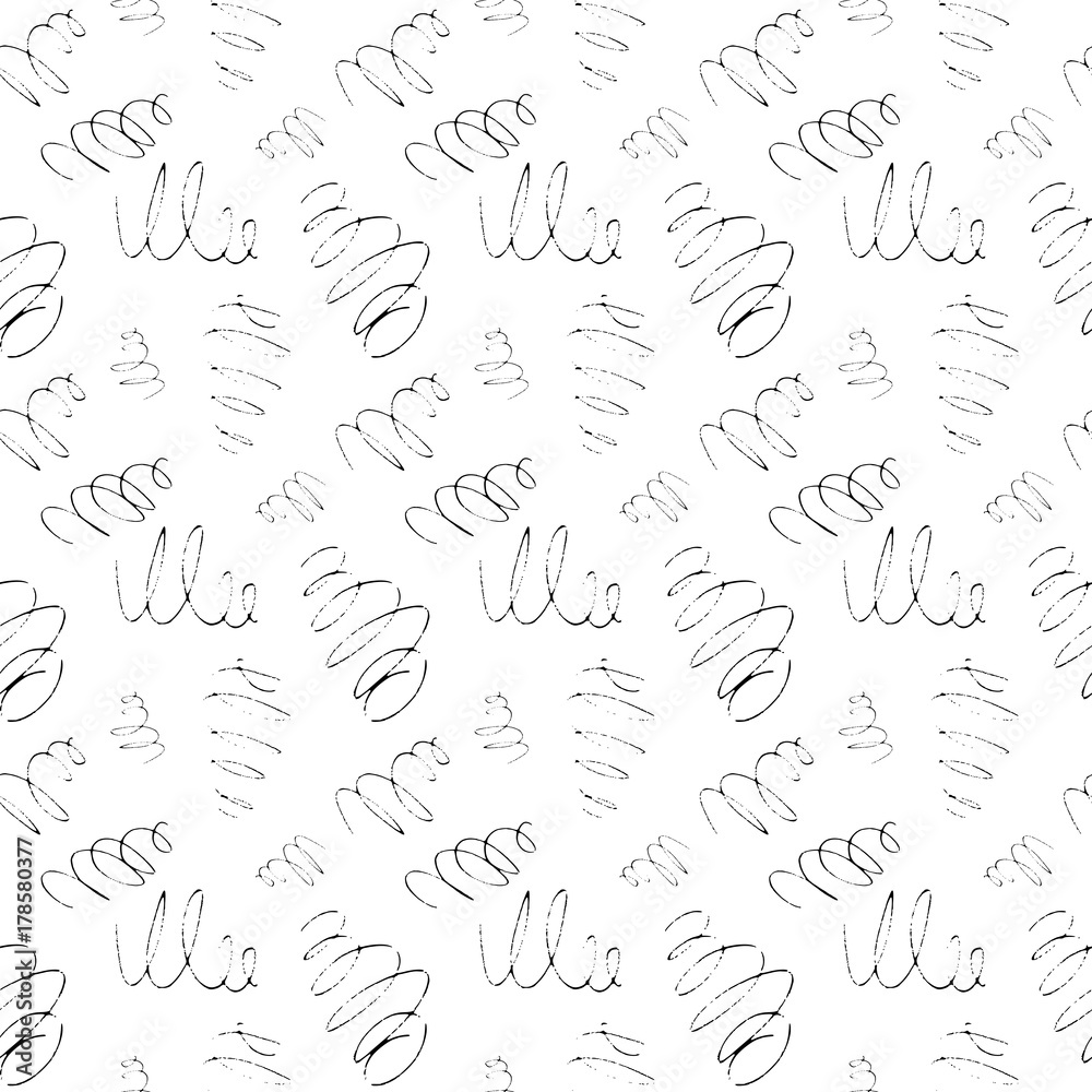 Vector endless seamless pattern of rounded black ink doodles hand drawn on white background in simple minimalist style. Vector endless seamless pattern of rounded black ink doodles hand drawn on white background in simple minimalist style.