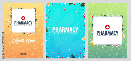 Set of Medical posters. Health care. Vector medicine illustration.