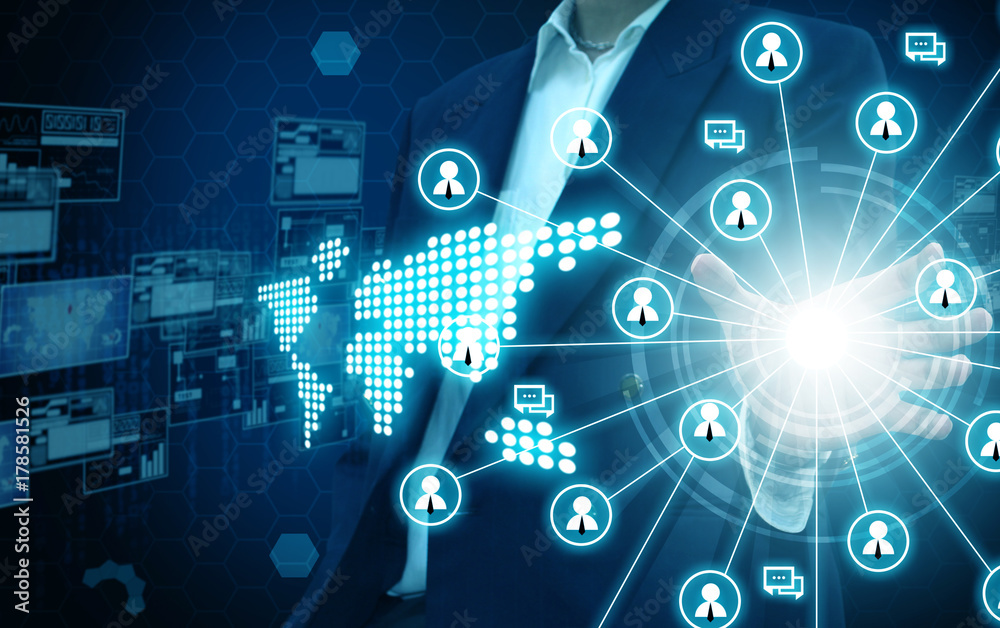 Obraz premium businessman holding social network