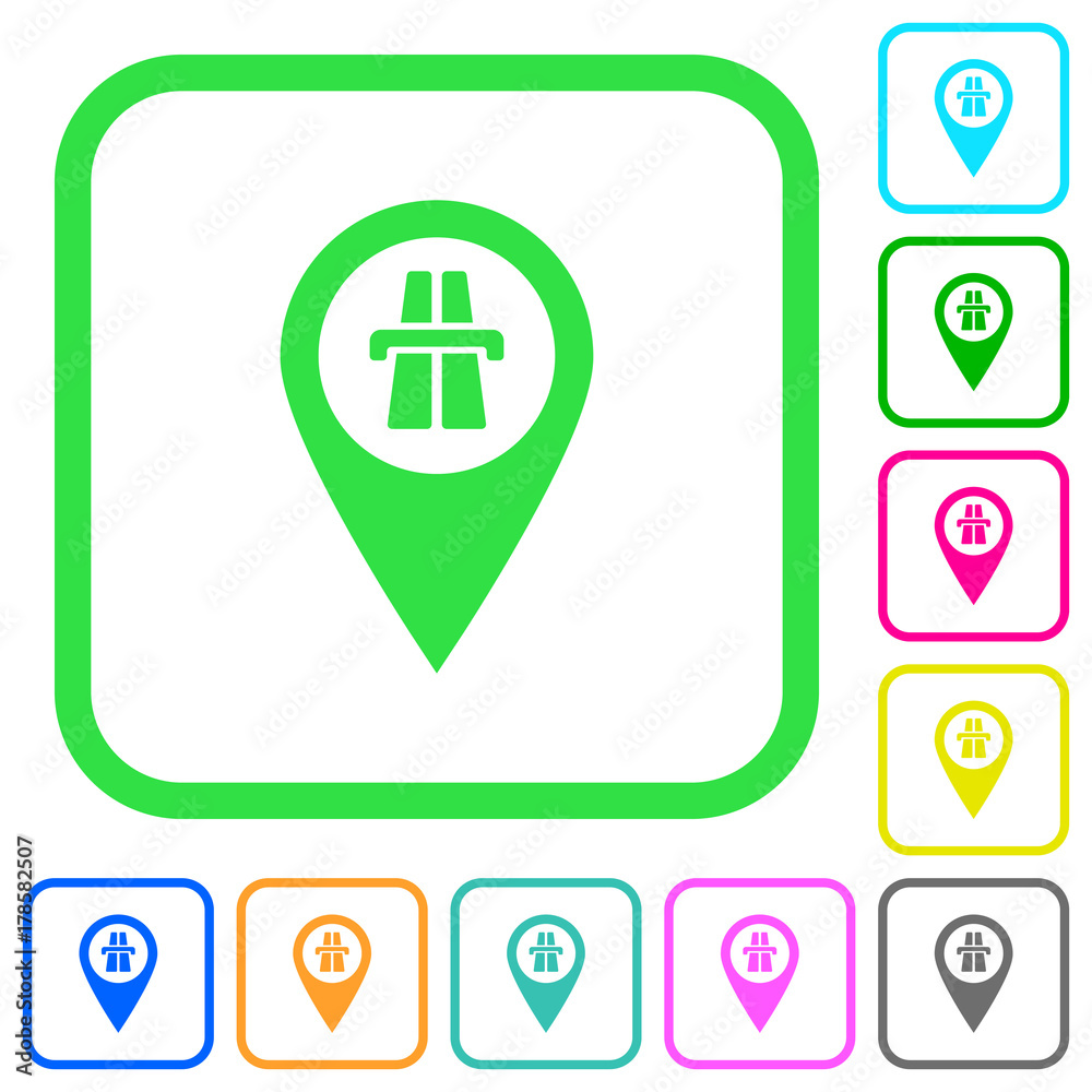 Highway GPS map location vivid colored flat icons icons