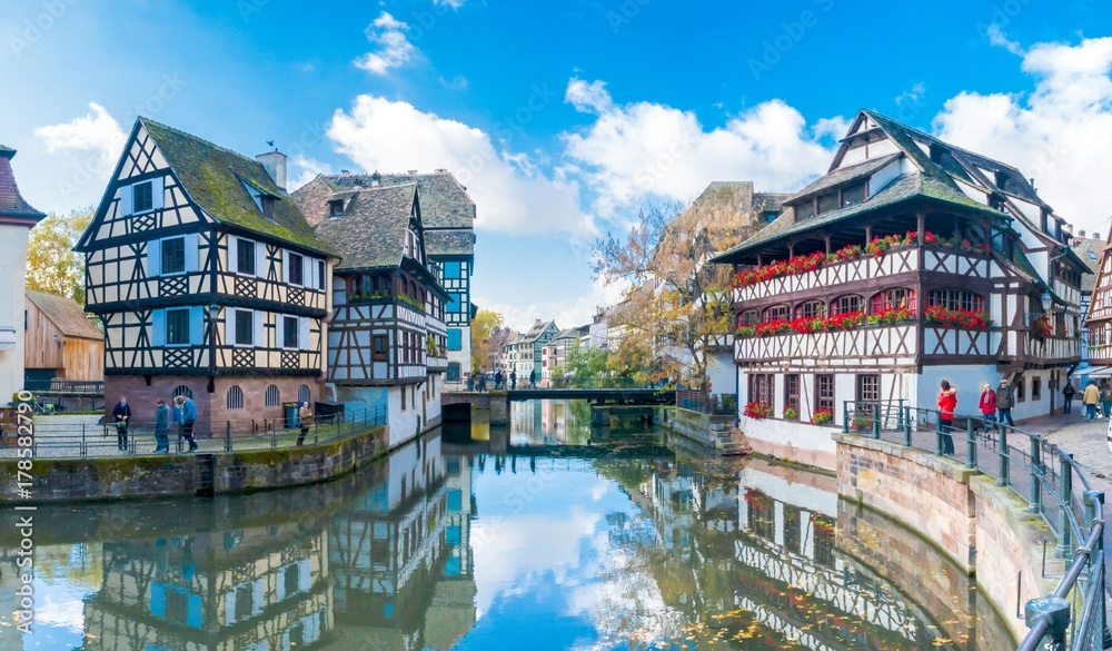 Fototapeta premium Typical house near water from La Petite France in Strasbourg, Alsace, France