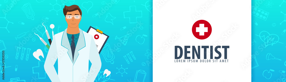 Dental clinic and Dentist. Medical banner. Health care. Vector medicine illustration. Dental clinic and Dentist. Medical banner. Health care. Vector medicine illustration.