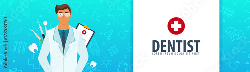 Dental clinic and Dentist. Medical banner. Health care. Vector medicine illustration.