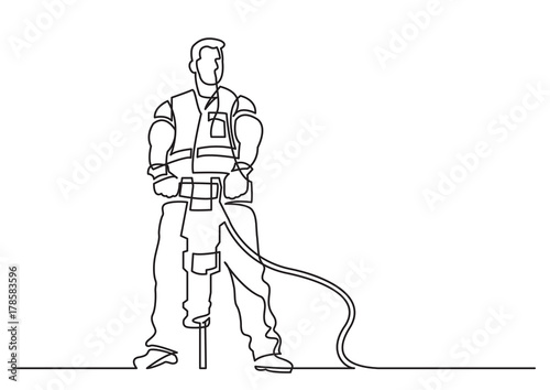 continuous line drawing of - construction worker with jackhammer