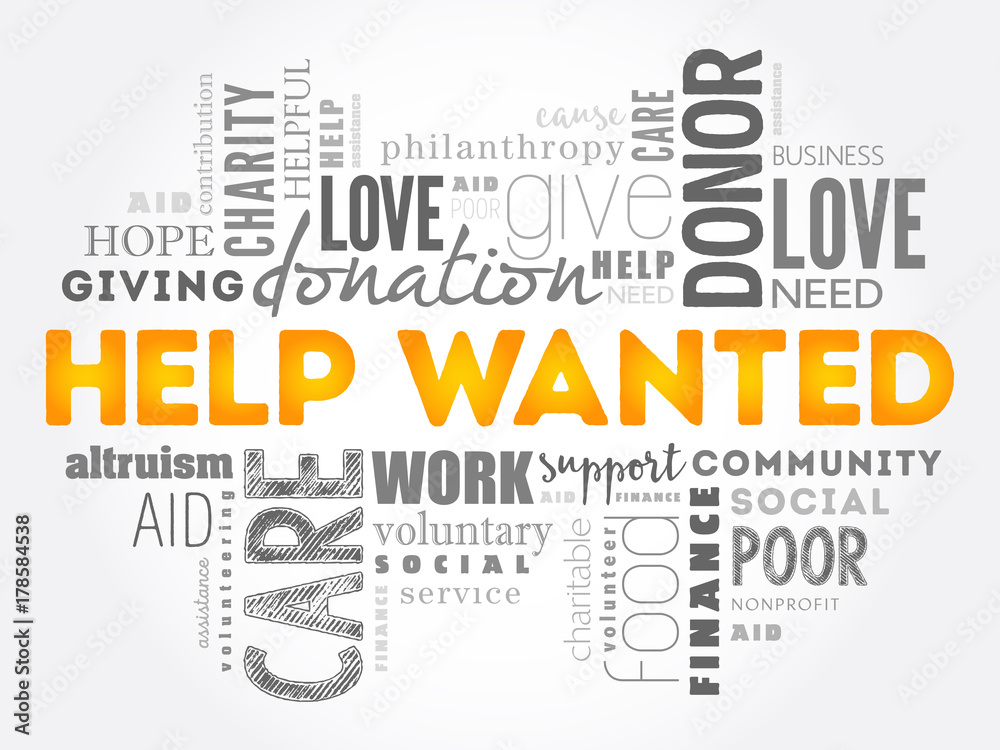 Help Wanted word cloud collage, social concept background Help Wanted word cloud collage, social concept background