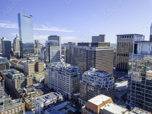 Boston  Massachusetts  USA city skyline aerial panorama view with urban buildings midtown 