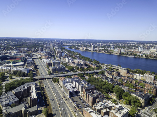 Boston, Massachusetts, USA city skyline aerial panorama view with urban buildings midtown  © Liran