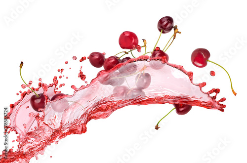 splash of juice with cherries