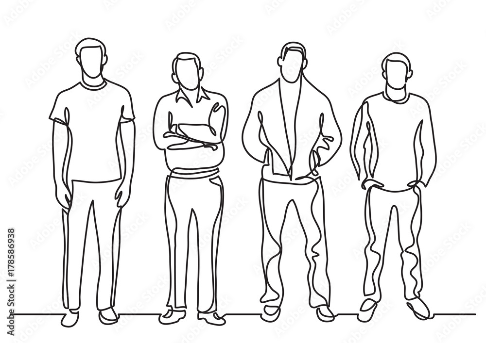 continuous line drawing of four standing men Stock Vector | Adobe Stock