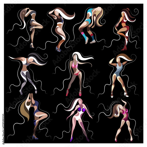 Set of graphical illustrations with a dancer woman 2
