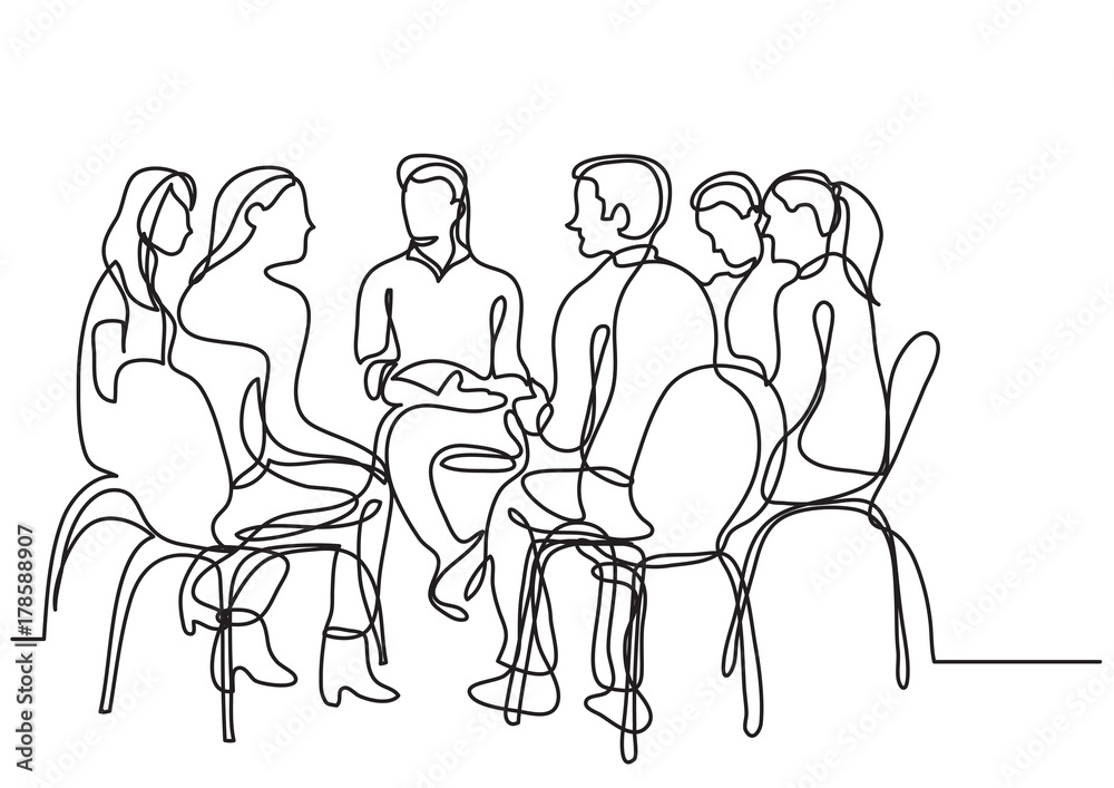 one line drawing of group of young people talking Stock Vector Adobe