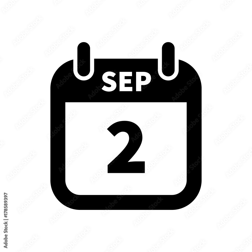 Simple black calendar icon with 2 september date isolated on white Simple black calendar icon with 2 september date isolated on white
