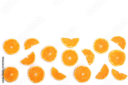 Slices of orange or tangerine isolated on white background with copy space for your text. Flat lay, top view