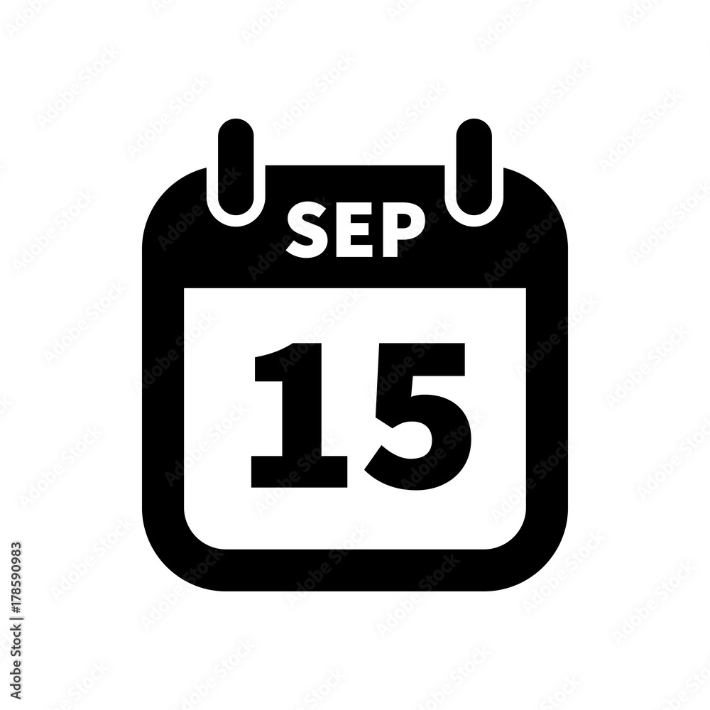 Simple black calendar icon with 15 september date isolated on white Simple black calendar icon with 15 september date isolated on white