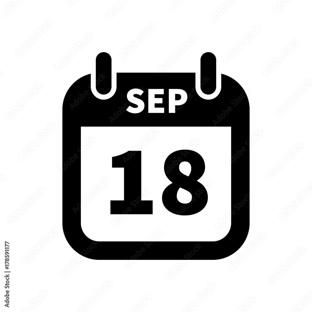 Simple black calendar icon with 18 september date isolated on white Simple black calendar icon with 18 september date isolated on white