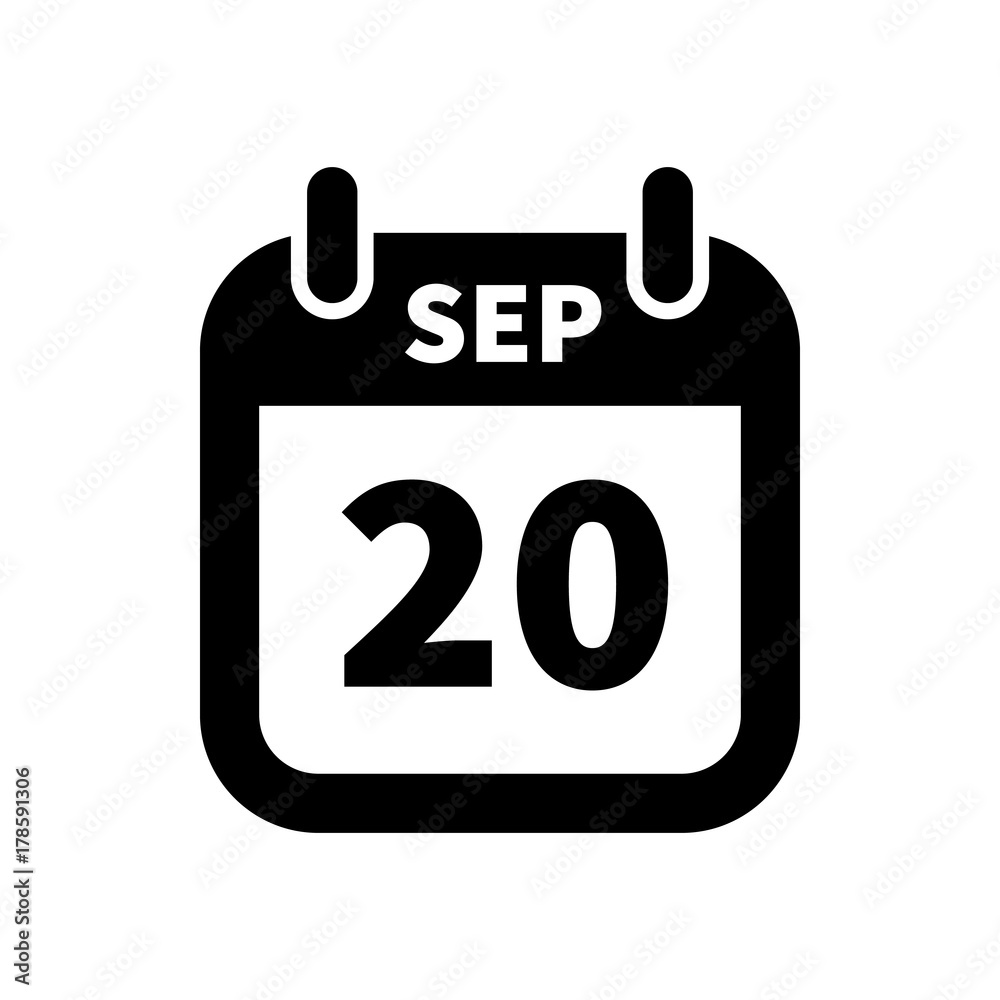 Simple black calendar icon with 20 september date isolated on white Simple black calendar icon with 20 september date isolated on white
