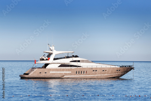 Luxury white yacht sailing in Mediterranean azure sea