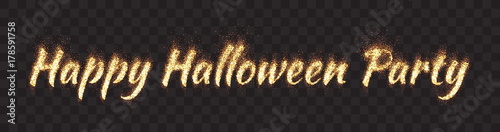 Happy Halloween Party Text Vector Bright Flaming Glowing Lettering Banner on Transparent Background