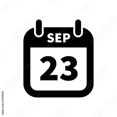 Simple black calendar icon with 23 september date isolated on white